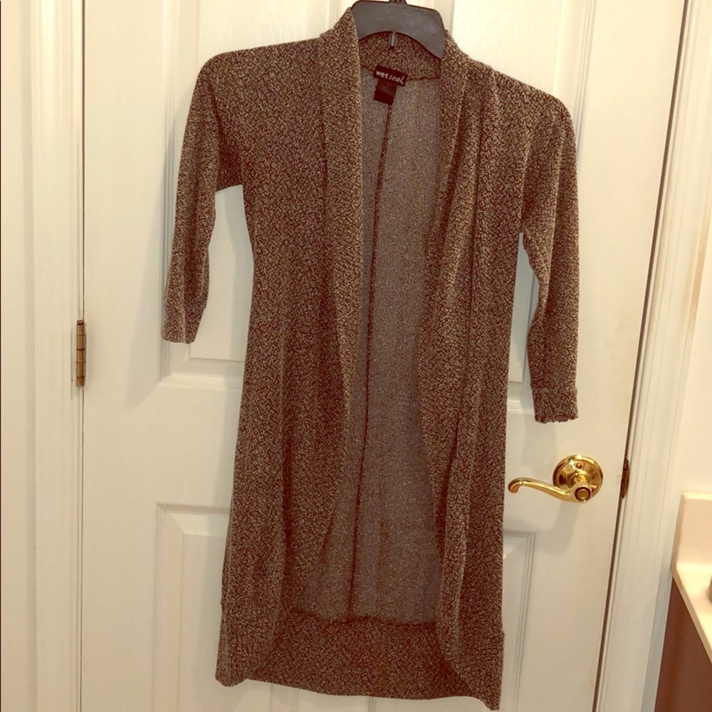 Thin grey and black extra long cardigan